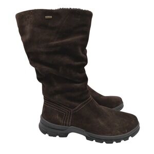 Ara Yamin Gore-Tex Brown Suede Tall Slouchy Winter Boots Faux Fur Womens 10